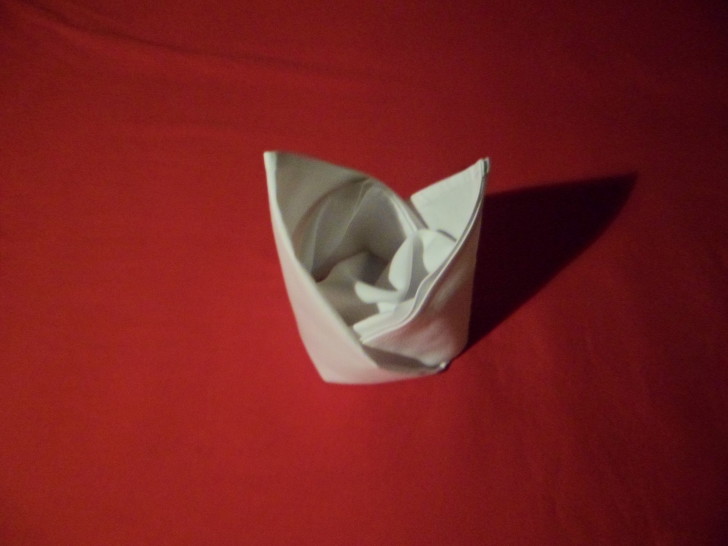 Napkin Folding Bishops Hat completed napkin fold