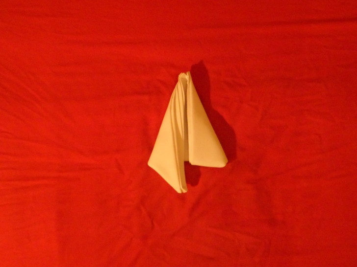Table Napkin Folding The Bird of Paradise Step seven take the bottom right half of the napkin and fold it back on its self so its under the napkin. 