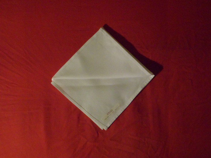 Napkin Origami The Diamond Fold Step four making sure the lose ends are all facing towards you fold the top flap back on its self so its flush with the top