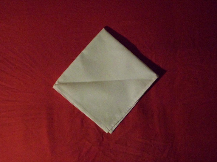 Napkin Origami The Diamond Fold Step Three Fold the napkin in half again making it look like a diamond 